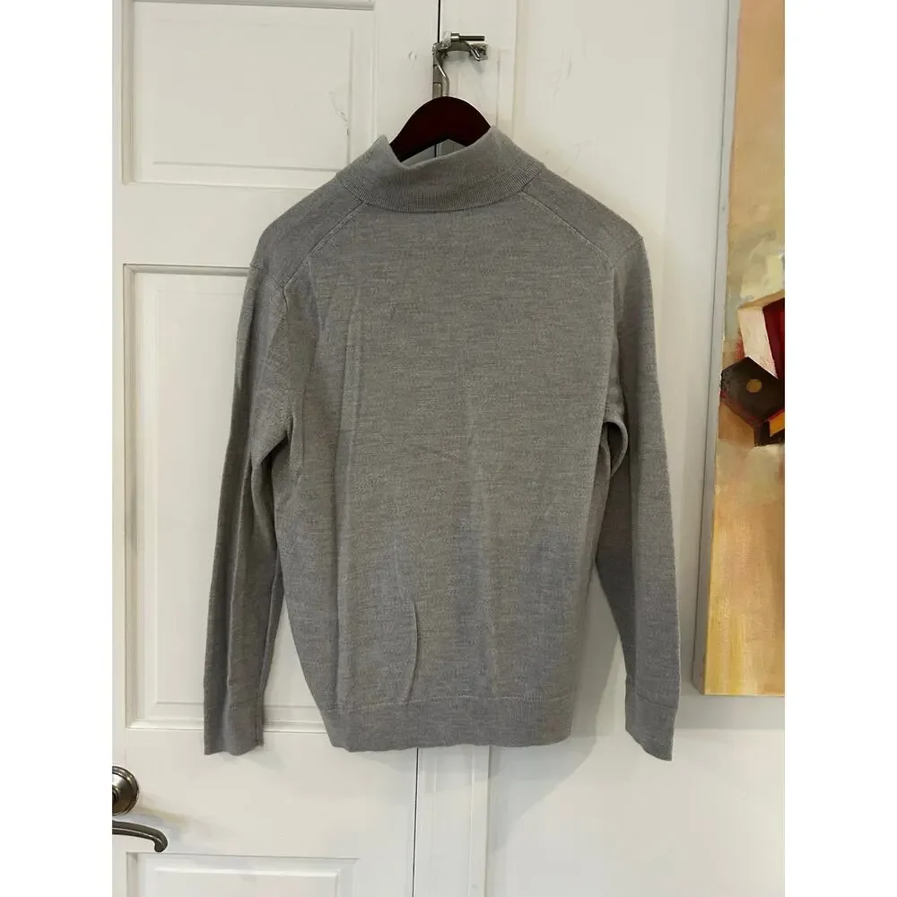 EUC Mens Banana Republic Gray 100% Merino Wool 3/4 Zip Sweater Large MSRP $95